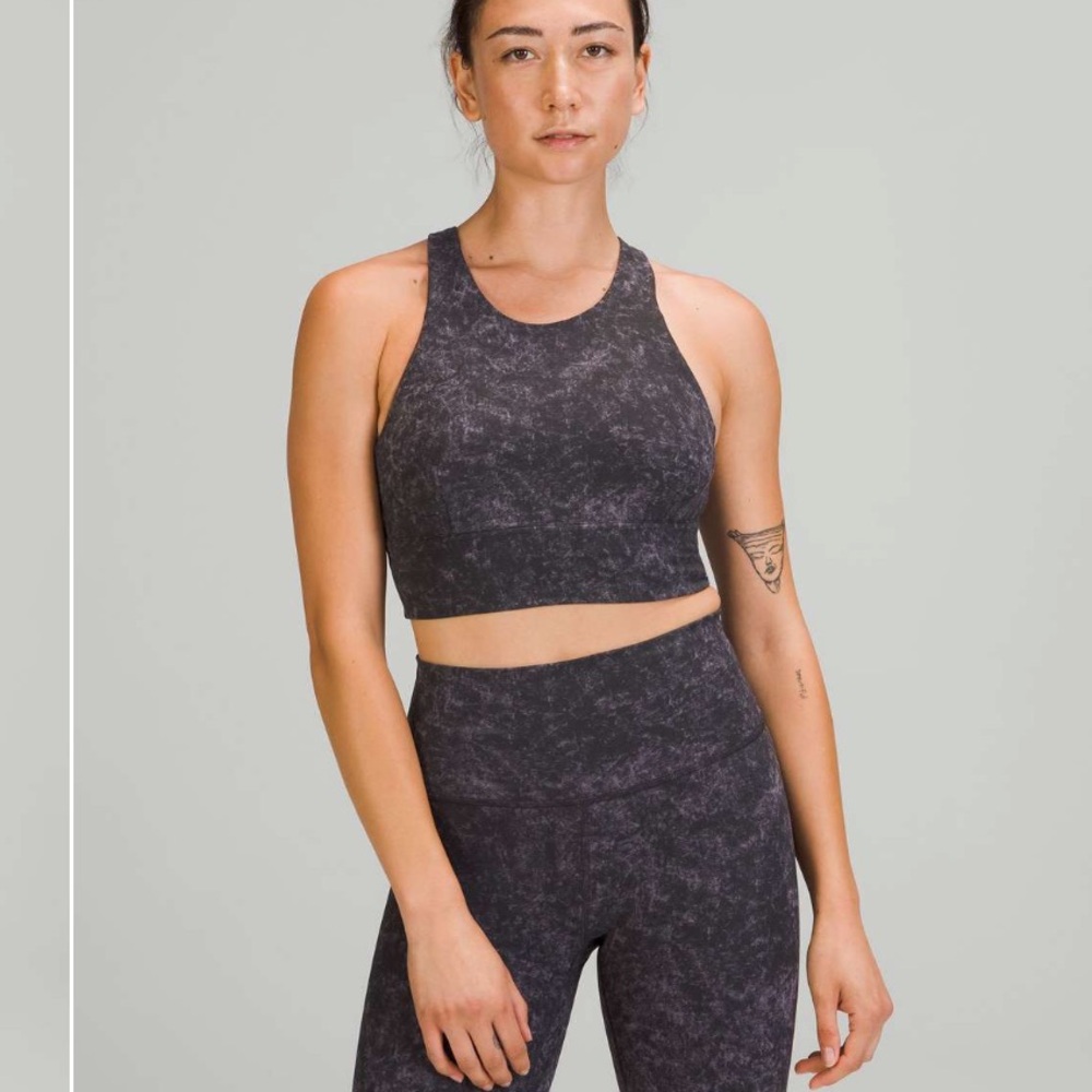 Lululemon Wunder Train Longline Bra Denim Wash Print Dusky Lavender Black